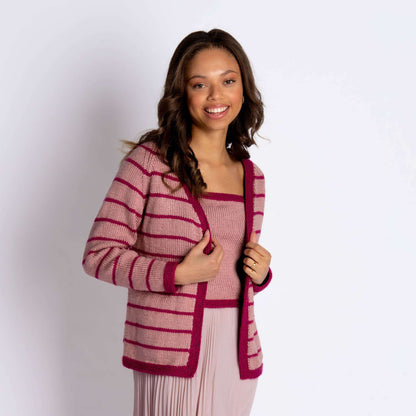 Caron Knit Contrast Trim Cardigan 2/3 XL