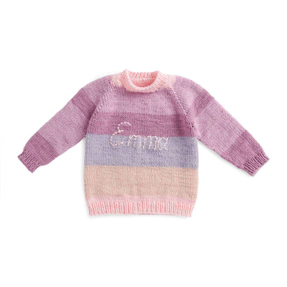 Caron Baby Cakes Top Down Knit Pullover With Embroidered Name 24 mos