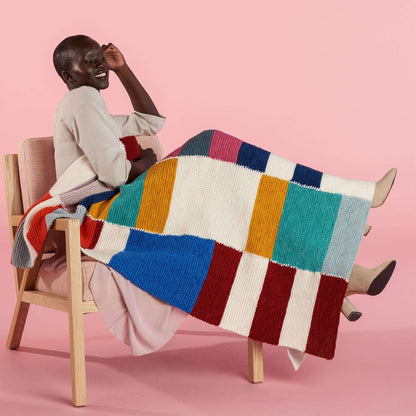 Caron Knit Patchwork Blanket With Visible Seams Knit Blanket made in Caron Big Donut O'Go yarn