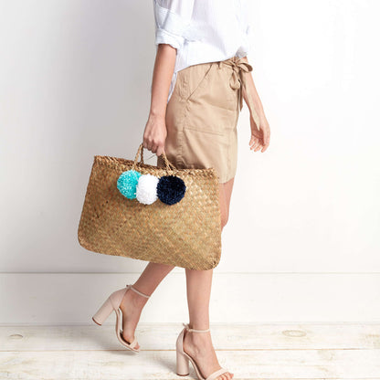 Caron Craft Pompom Your Bag! Dark Country Blue, White, Robins Egg