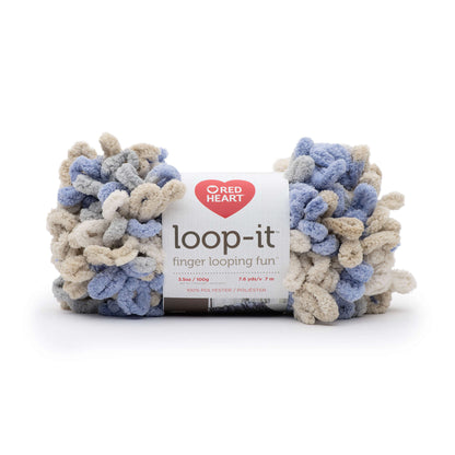Red Heart Loop-It Yarn - Discontinued Shades Beige And Blue Bayou
