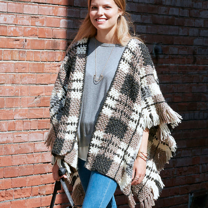 Patons Plaid Blanket Crochet Poncho Single Size