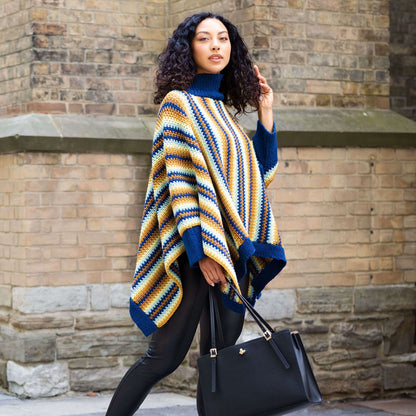 Patons Sand & Ocean Crochet Poncho Navy Yellow Stripes