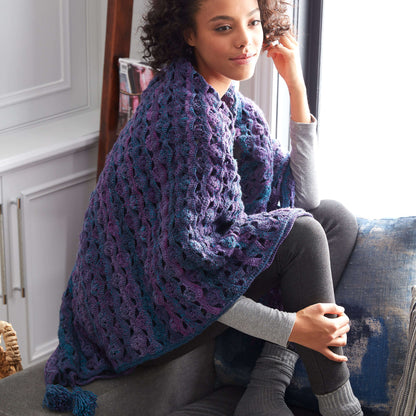 Patons Wrapped In Waves Crochet Blanket Shawl Single Size