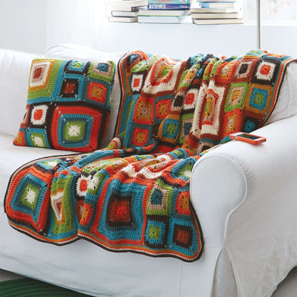 Patons Bright Squares Crochet Blanket and Pillow Set Single Size