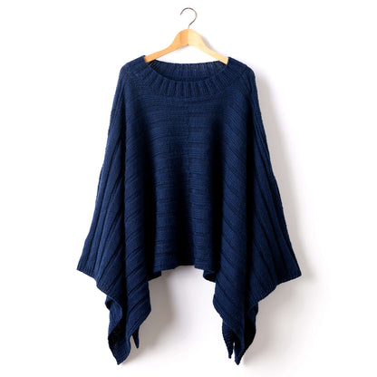 Patons Reversible Ribbed Knit Poncho Navy