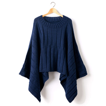 Patons Reversible Ribbed Knit Poncho Navy