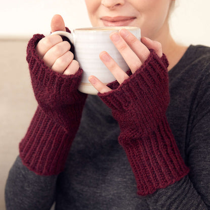 Patons Fingerless Knit Gloves Plum Heather