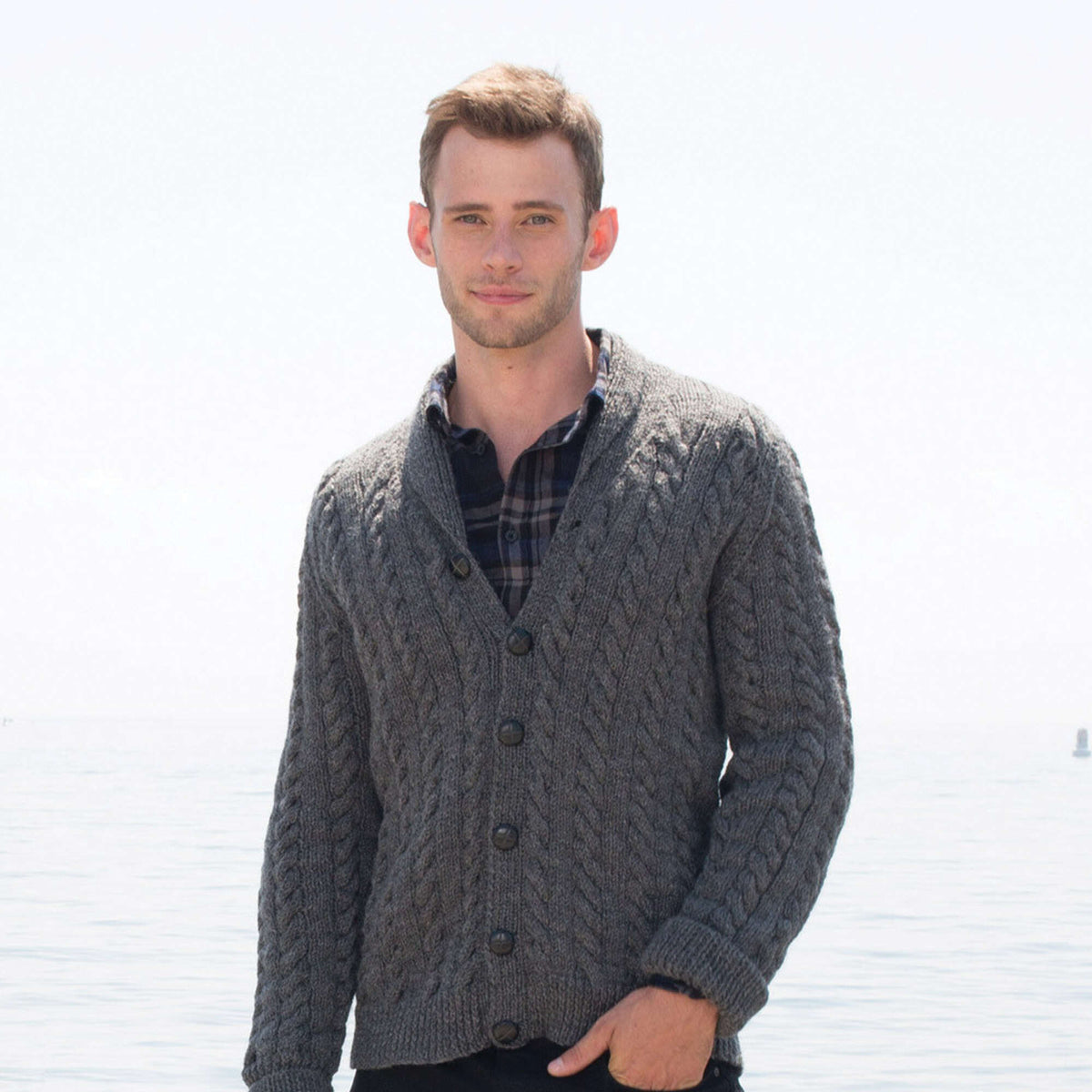 Hey Handsome Knit Cardigan made using Patons yarn