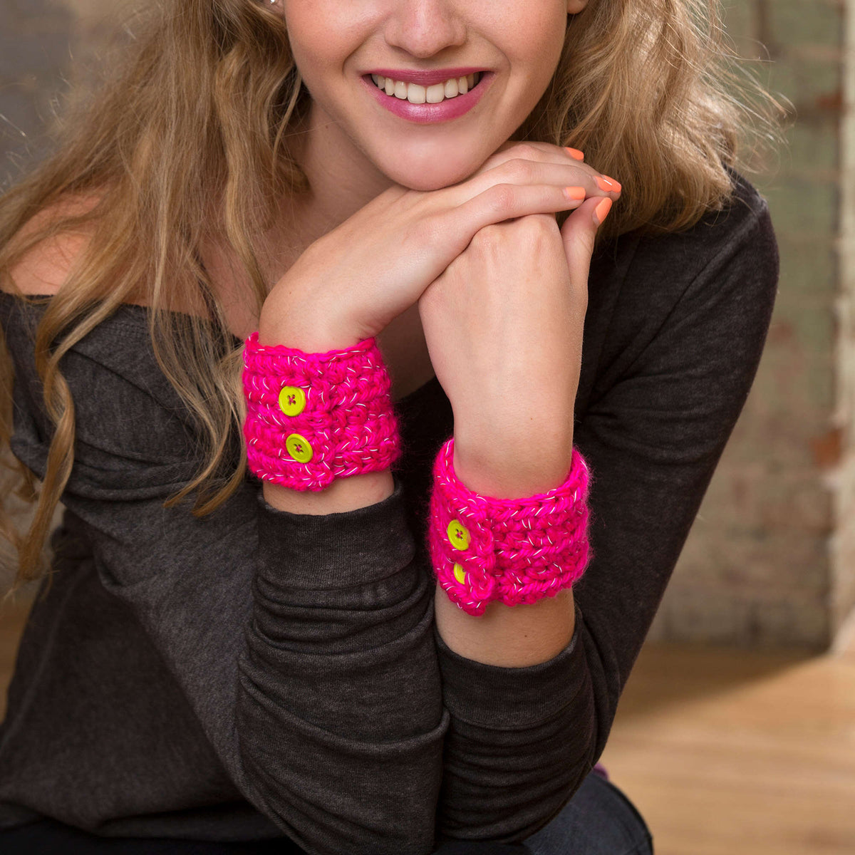Crochet Cuffs made in Red Heart Reflective Yarn