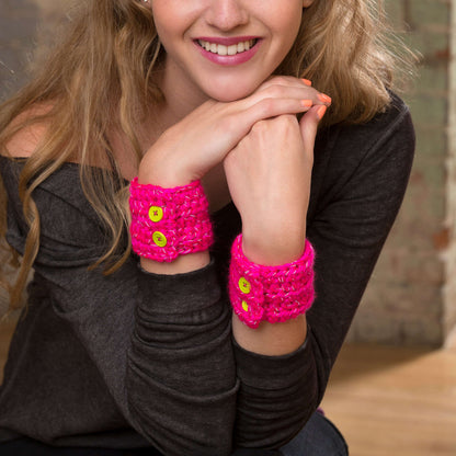 Red Heart Crochet Buttoned Up Cuffs Crochet Cuffs made in Red Heart Reflective Yarn