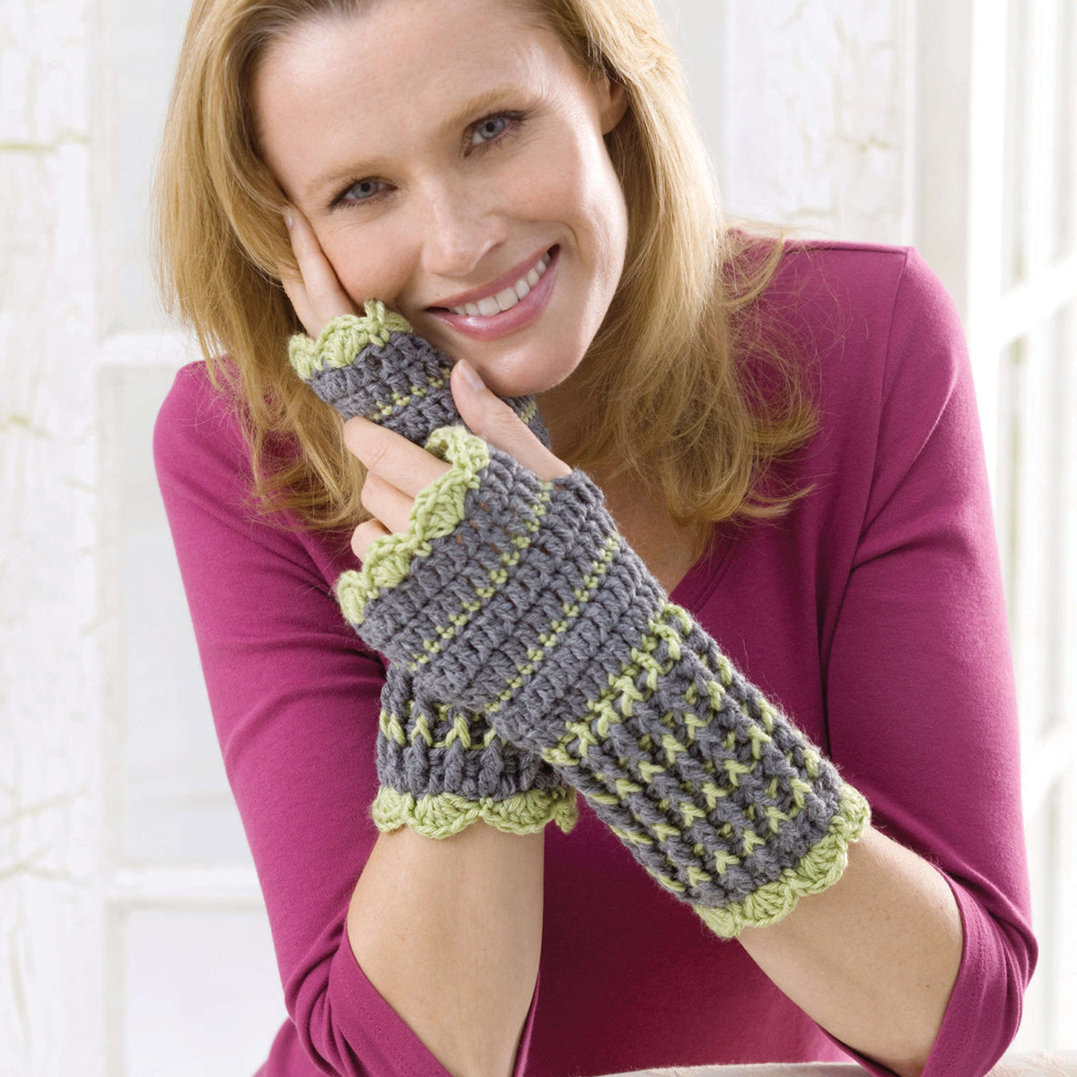Crochet Wristers made in Red Heart Eco-Ways Yarn