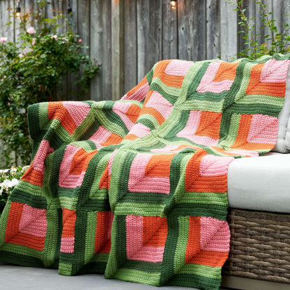 Red Heart Autumn Blooms Mitered Crochet Blanket Single Size