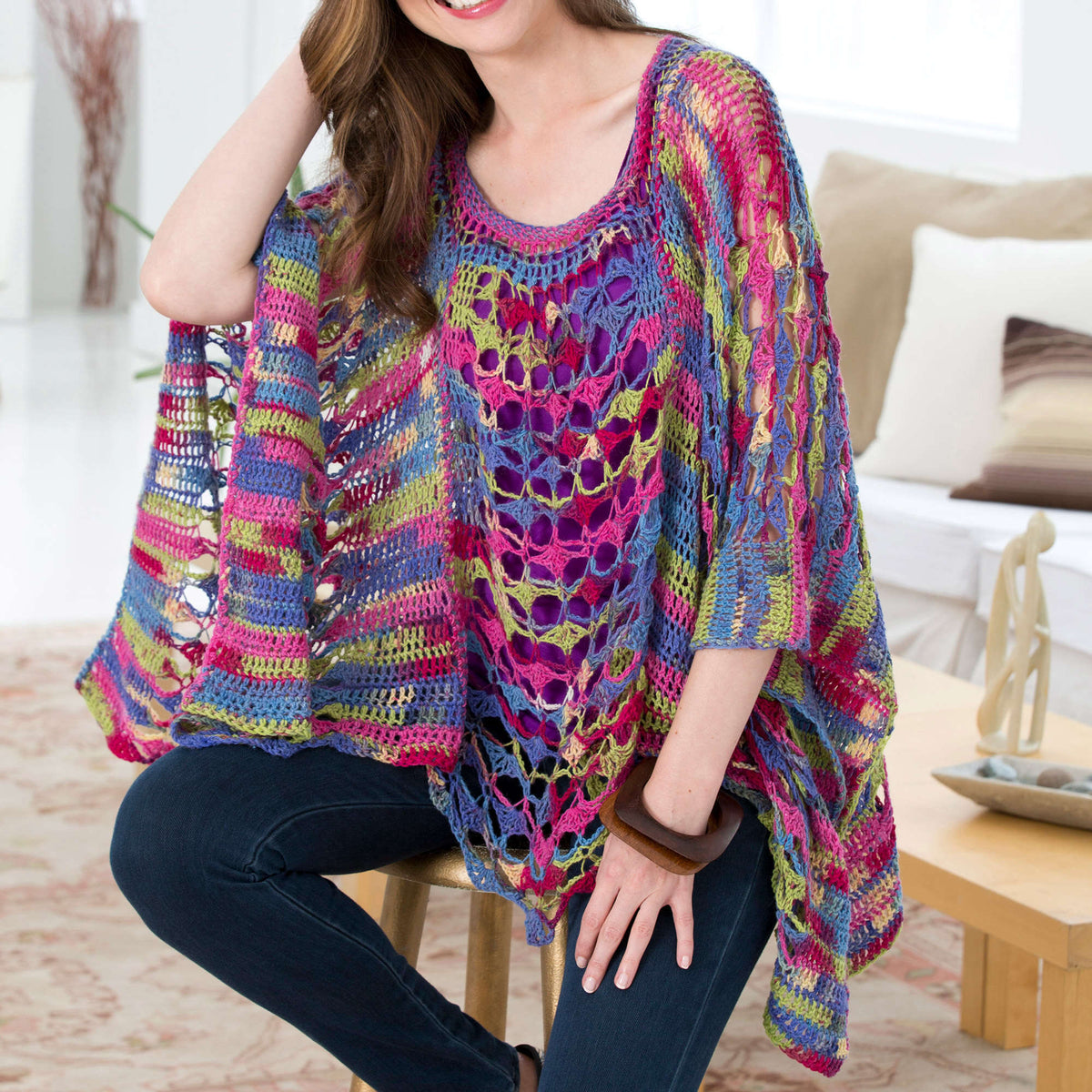 Crochet Poncho made in Red Heart Heart & Sole Yarn