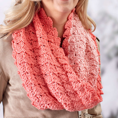 Red Heart Crochet Sweet Shells Twisted Cowl Crochet Cowl made in Red Heart Super Saver Ombre Yarn