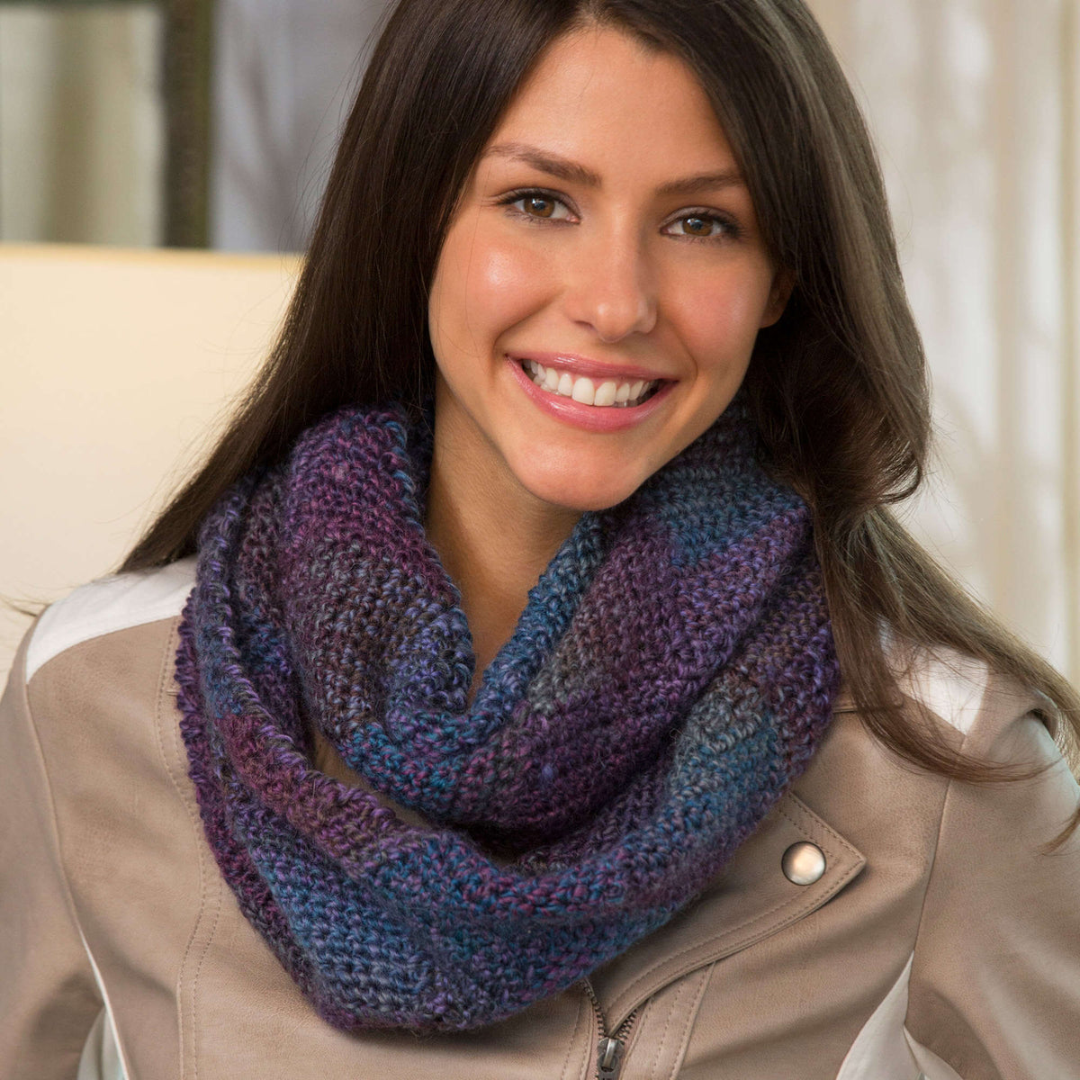 Crochet Cowl made in Red Heart Boutique Yarn