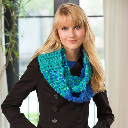 Red Heart Crochet Color Block Cowl Crochet Cowl made in Red Heart Mixology Solids Yarn