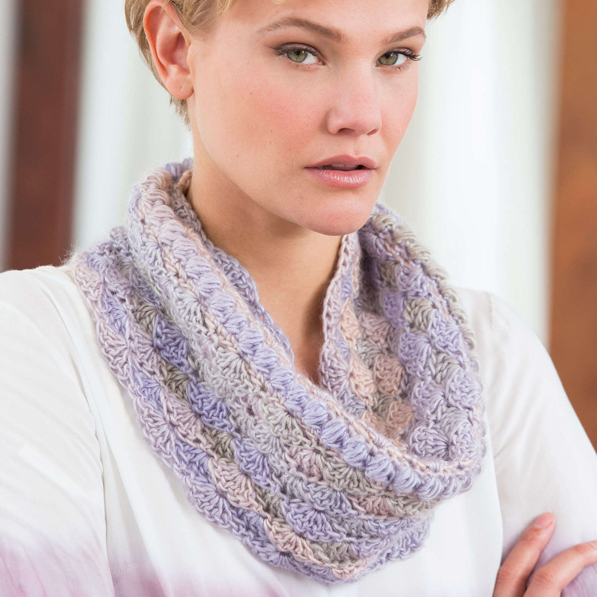 Crochet Cowl made in Red Heart Boutique Yarn
