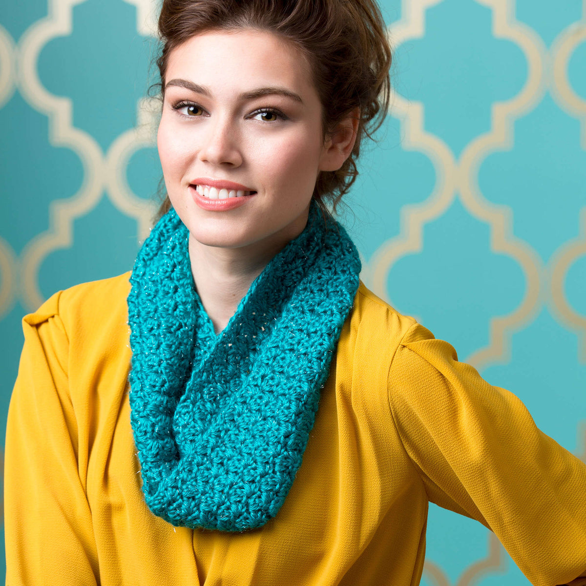 Crochet Cowl made in Red Heart Sparkle Soft Yarn