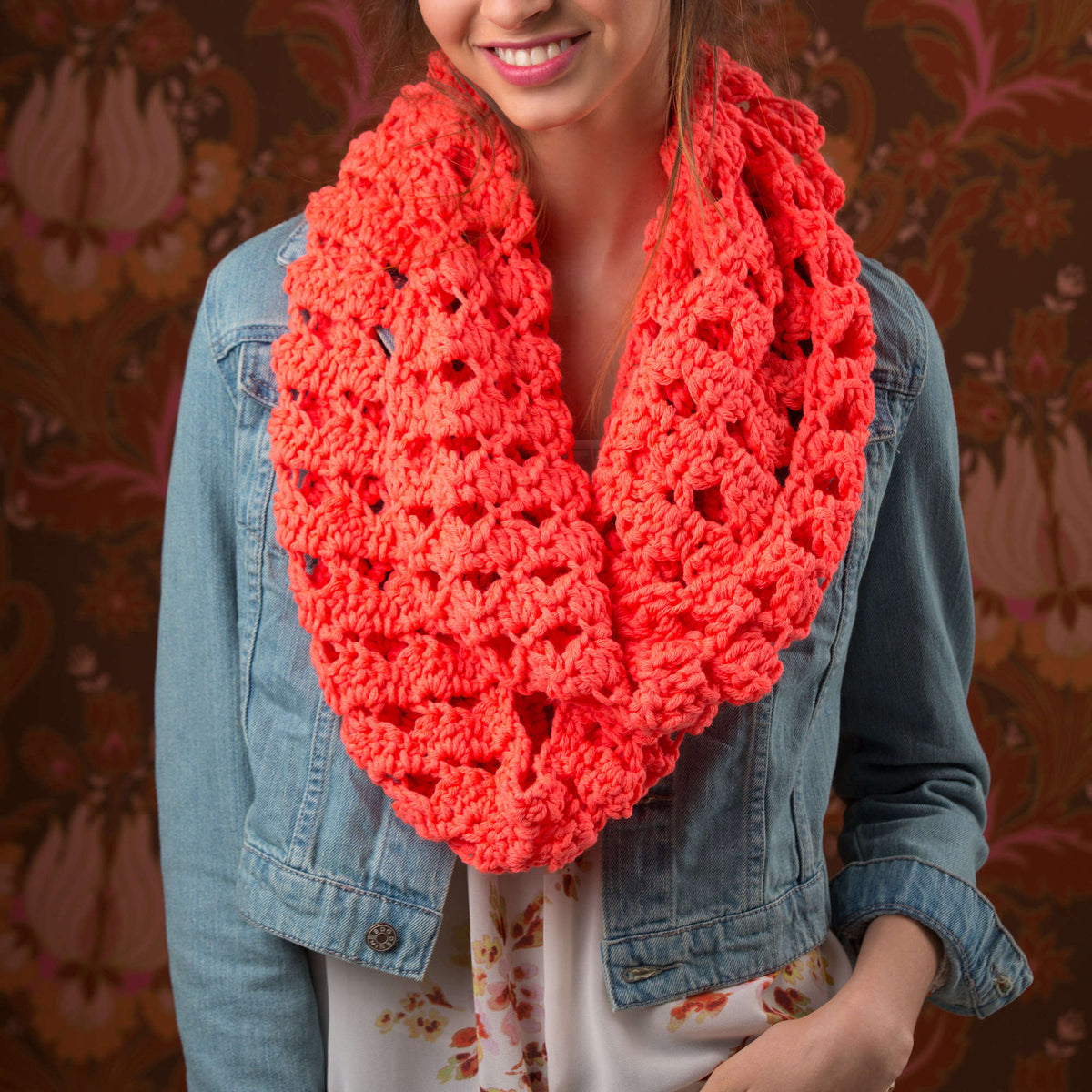 Crochet Cowl made in Red Heart Heads Up Yarn