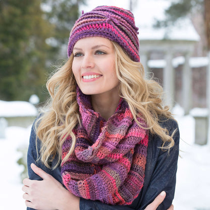 Red Heart Crochet Corrugated Hat and Cowl Crochet Cowl made in Red Heart Boutique Yarn