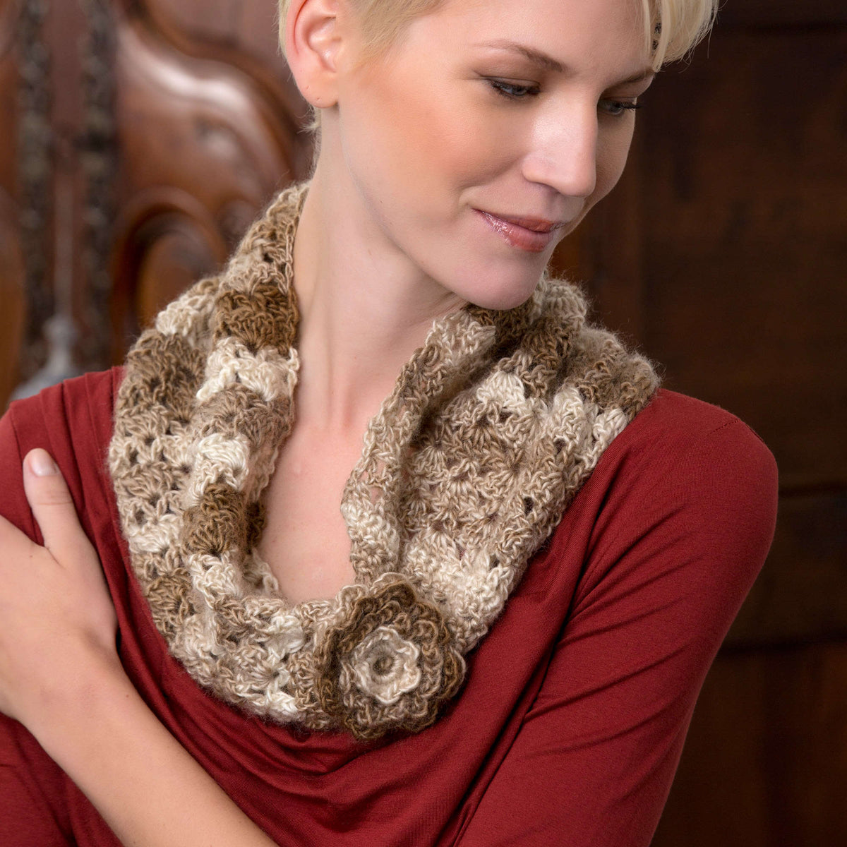 Crochet Cowl made in Red Heart Boutique Yarn
