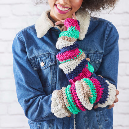 Red Heart Crochet Stripes Arm Warmers Crochet Warmers made in Red Heart Super Saver Yarn