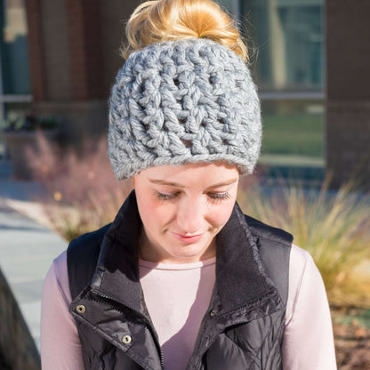Red Heart Crochet On-Trend Messy Bun Hat Crochet Hat made in Red Heart Grande Yarn