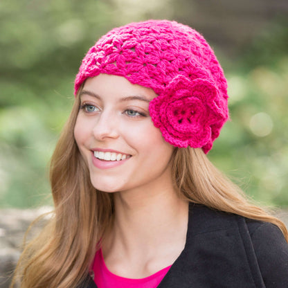 Red Heart Crochet Flower Cloche Crochet Hat made in Red Heart Super Saver Yarn