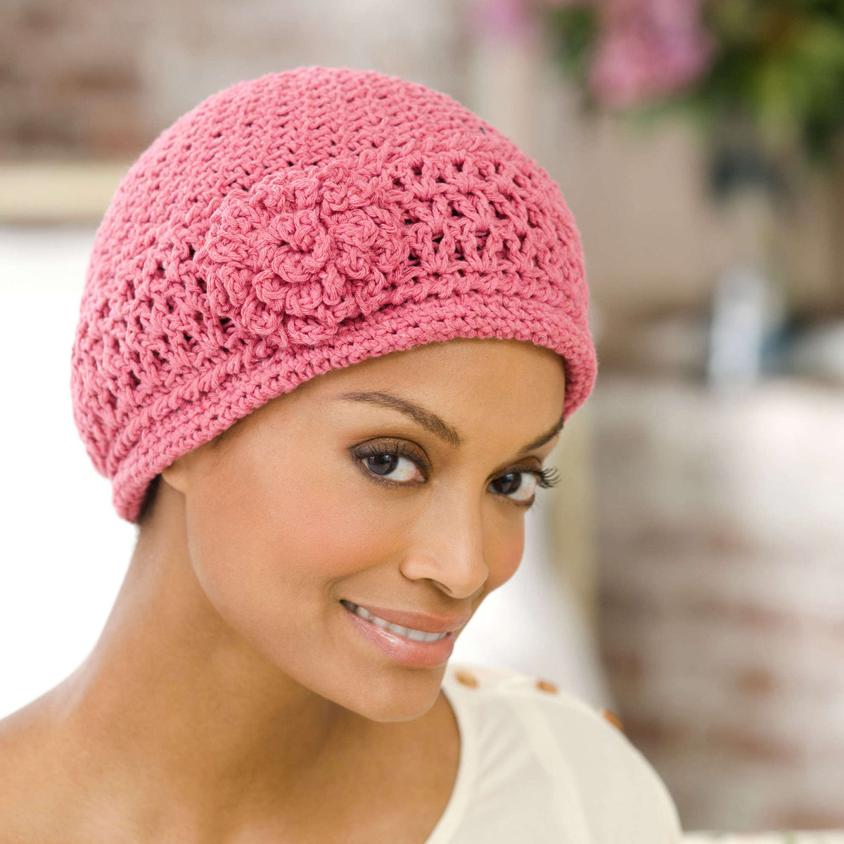 Crochet Cap made in Red Heart Crème de la Crème Yarn
