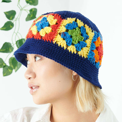 Red Heart Crochet Granny Bucket Hat Single Size