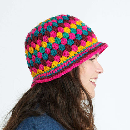 Red Heart Crochet Granny Stripes Bucket Hat Single Size