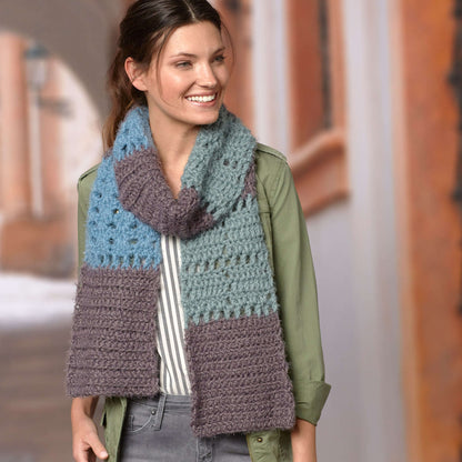 Red Heart Color-Block Crochet Scarf Crochet Scarf made in Red Heart Hygge Yarn