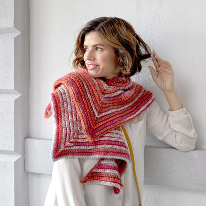 Red Heart Crochet Sunset Mitered Shawl Crochet Shawl made in Red Heart Dreamy Stripes Yarn