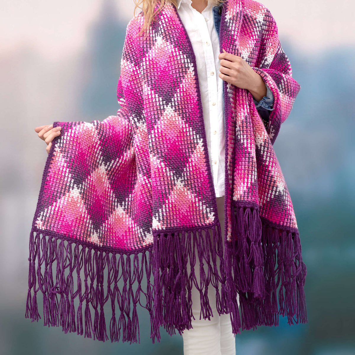 Crochet Wrap made in Red Heart Super Saver Pooling Yarn