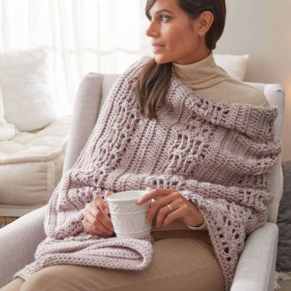 Red Heart Crochet Cozy Hygge Wrap Crochet Wrap made in Red Heart Soft Essentials Yarn