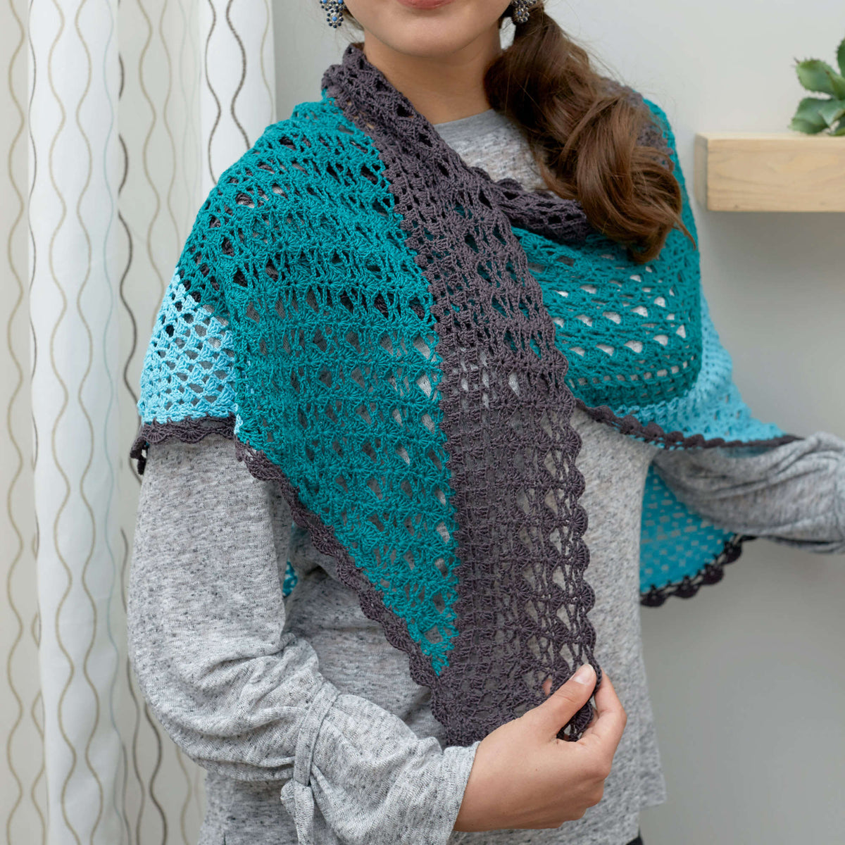 Crochet Shawl made in Red Heart It's a Wrap Yarn