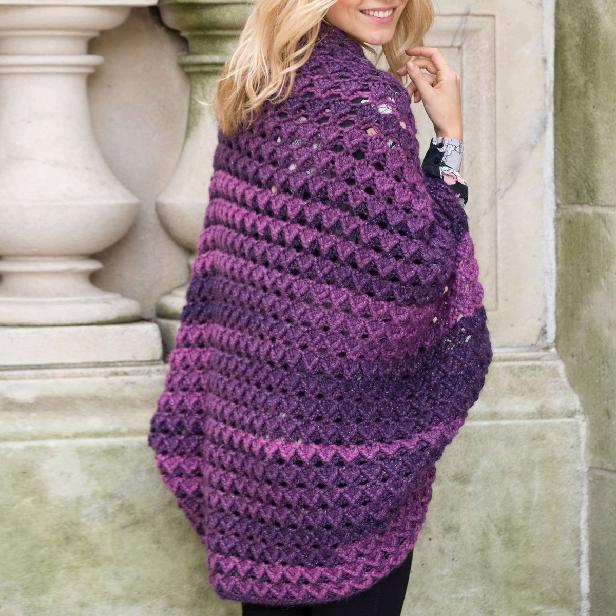 Crochet Shrug made in Red Heart Boutique Yarn