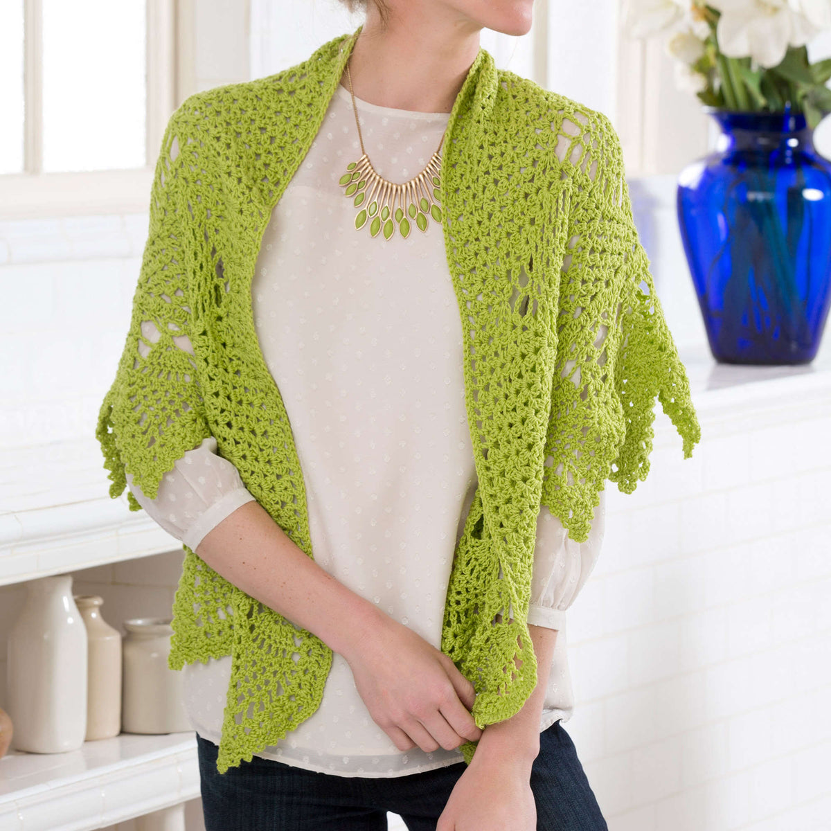 Crochet Shawl made in Red Heart Luster Sheen Yarn