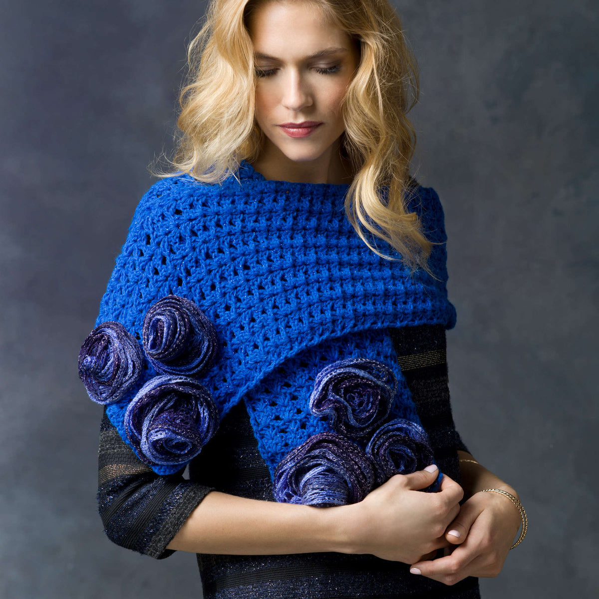 Crochet Wrap made in Red Heart Shimmer Yarn