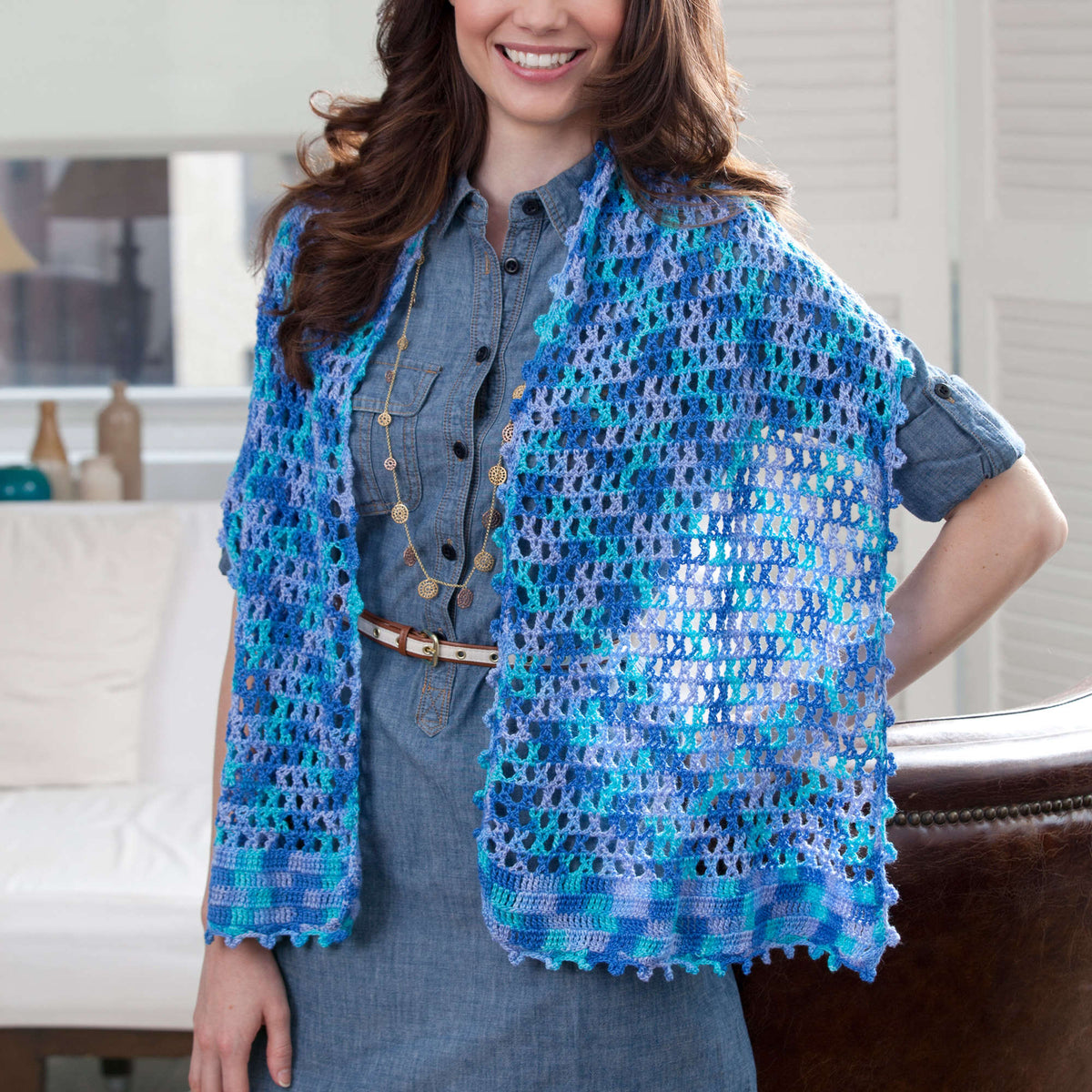 Crochet Shawl made in Red Heart Luster Sheen Yarn