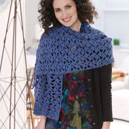 Red Heart Crochet Romantic Lacy Shawl Blue