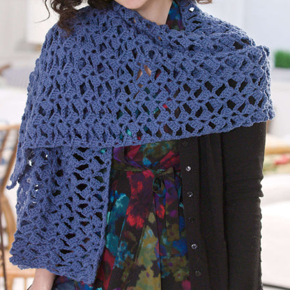 Red Heart Crochet Romantic Lacy Shawl Blue