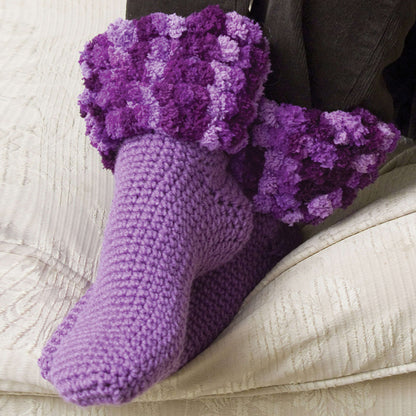 Red Heart Crochet Toe-Up Slippers Crochet Slippers made in Red Heart Pomp-a-Doodle Yarn