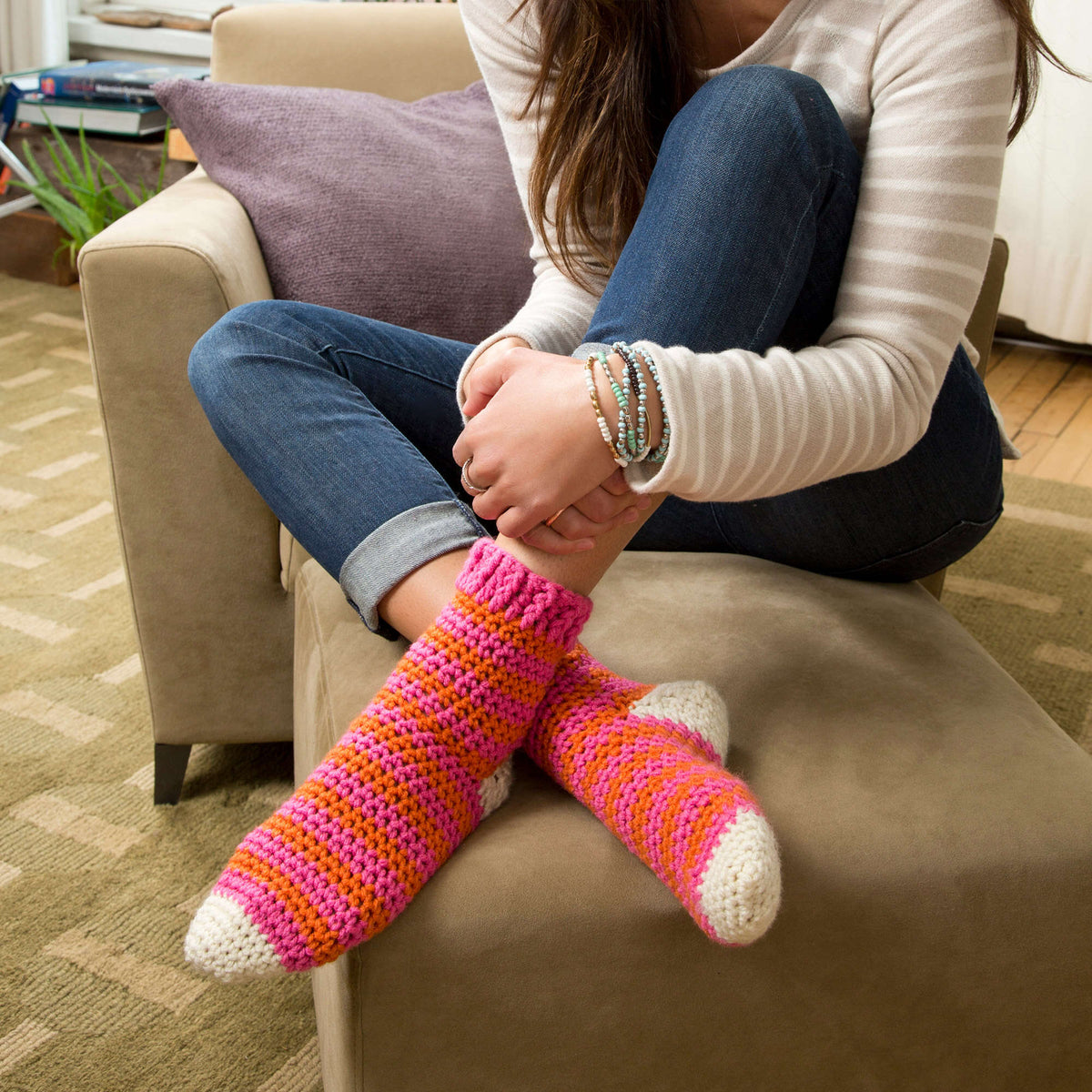 Crochet HomeSocks made in Red Heart With Love Yarn