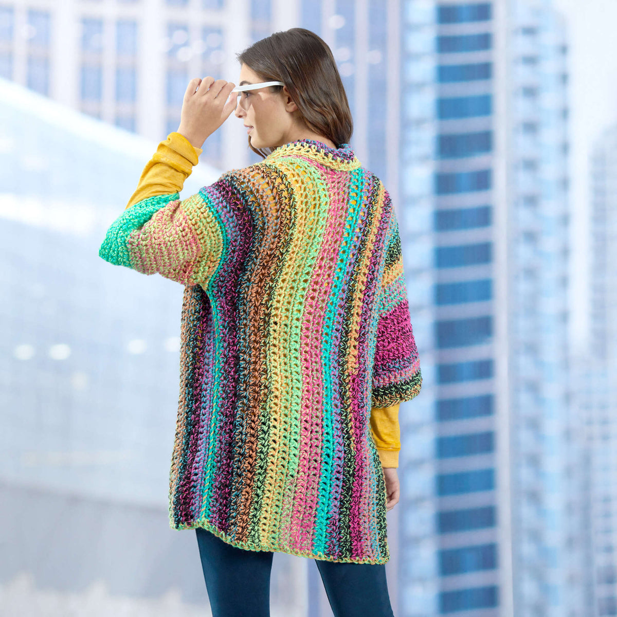Crochet Cardigan made in Red Heart Roll With It Tweed Yarn