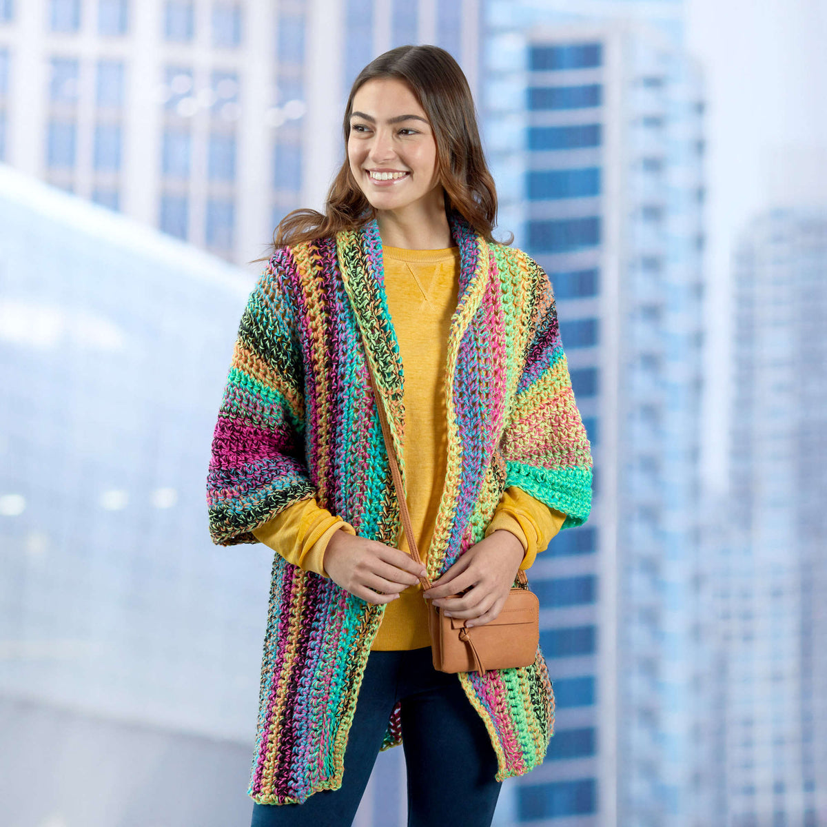 Crochet Cardigan made in Red Heart Roll With It Tweed Yarn