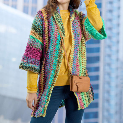 Red Heart Easy-to-Wear Cardigan Crochet Cardigan made in Red Heart Roll With It Tweed Yarn