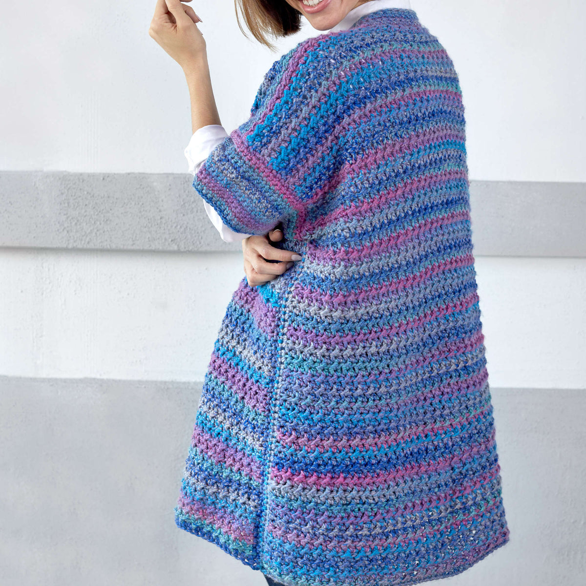 Crochet Cardigan made in Red Heart Colorscape Yarn