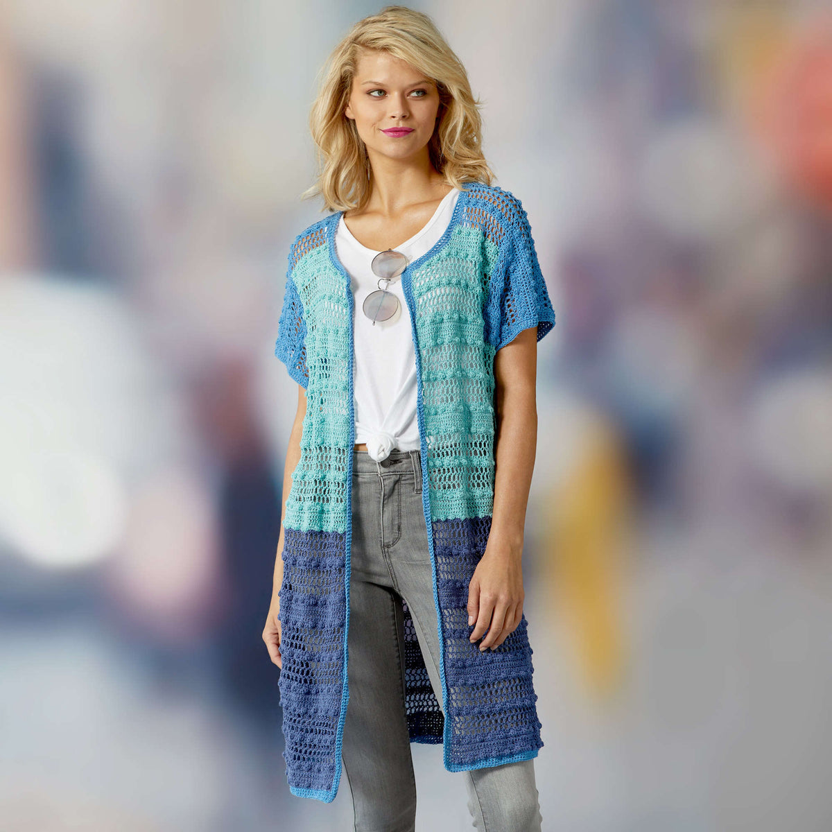 Crochet Cardigan made in Red Heart It's a Wrap Yarn